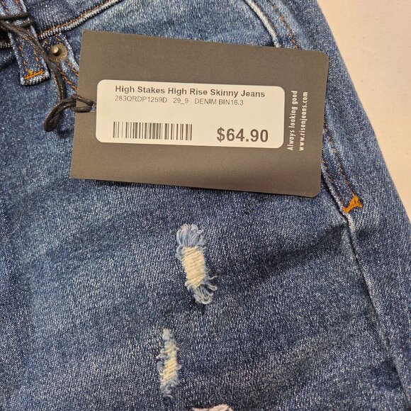 Risen Los Angeles Distressed Raw Hem Blue Skinny Jeans Womens Size 29/9 New Tags - Picture 7 of 14